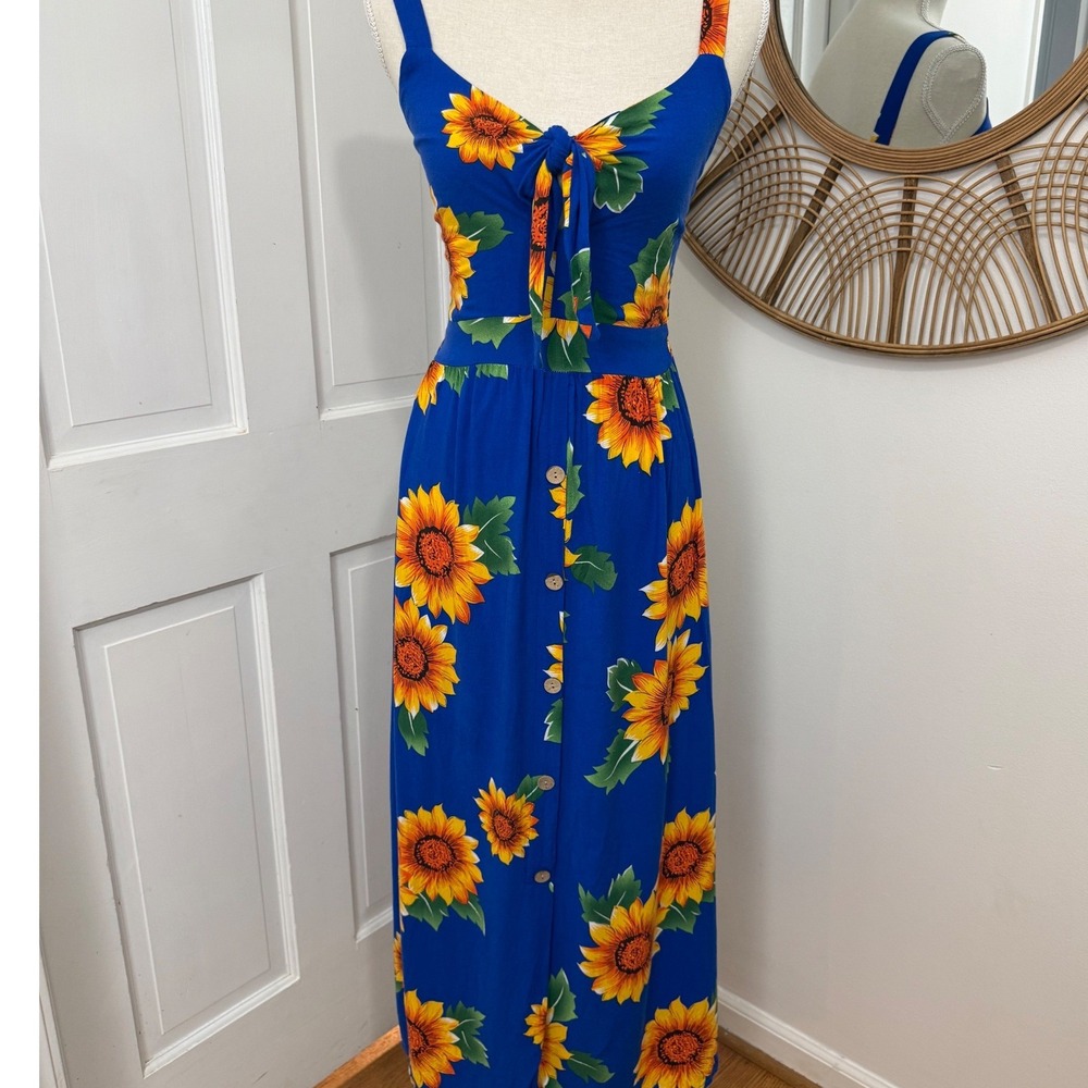 Seven Islands Sunflower Maxi Dress M Blue Boho Beach Resort  Sundress  Sunny
